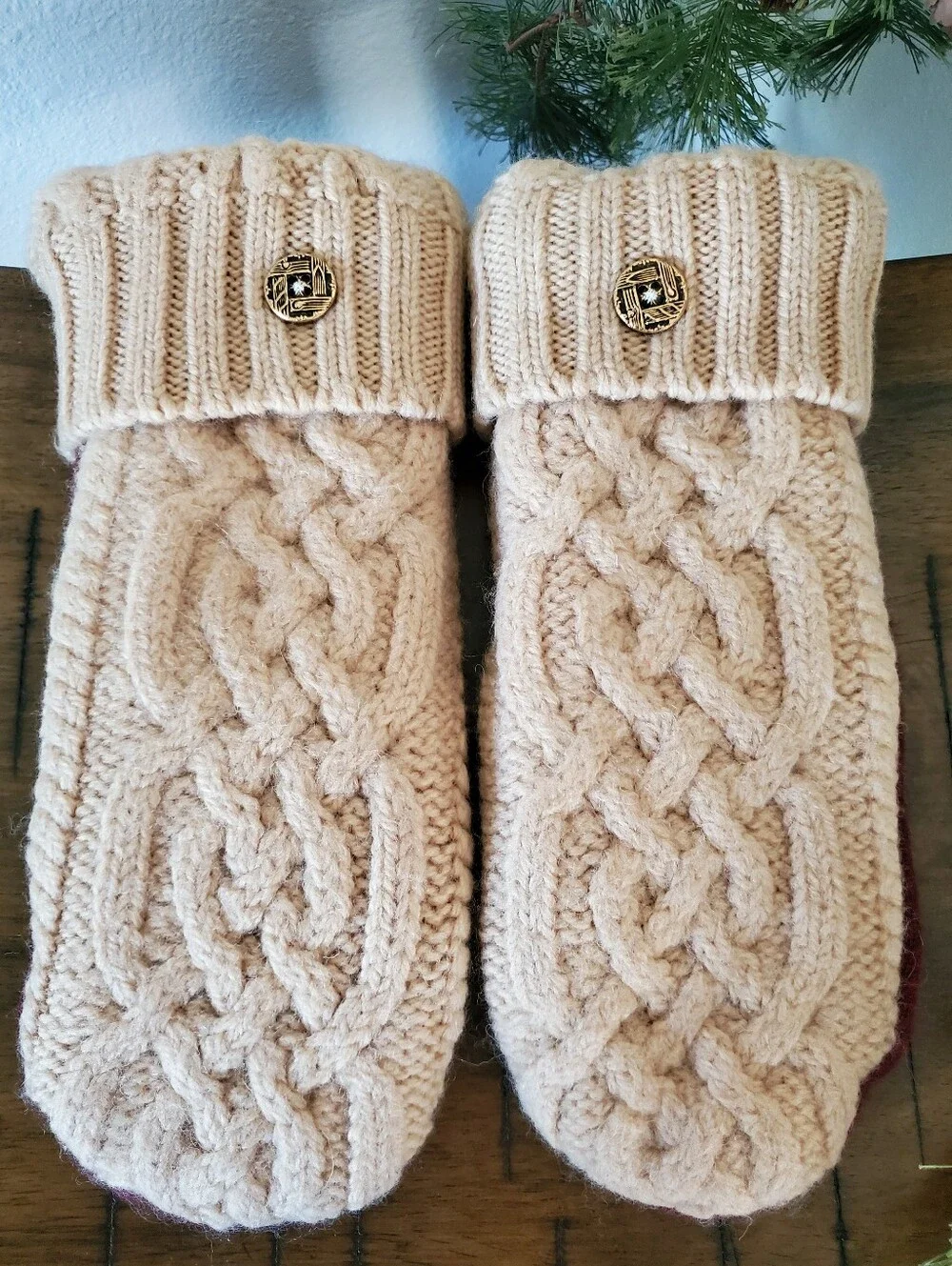 Cozy Cable Knit Wool Mittens Upcycled Eco-Friendly Winter Sweater Mittens Gift